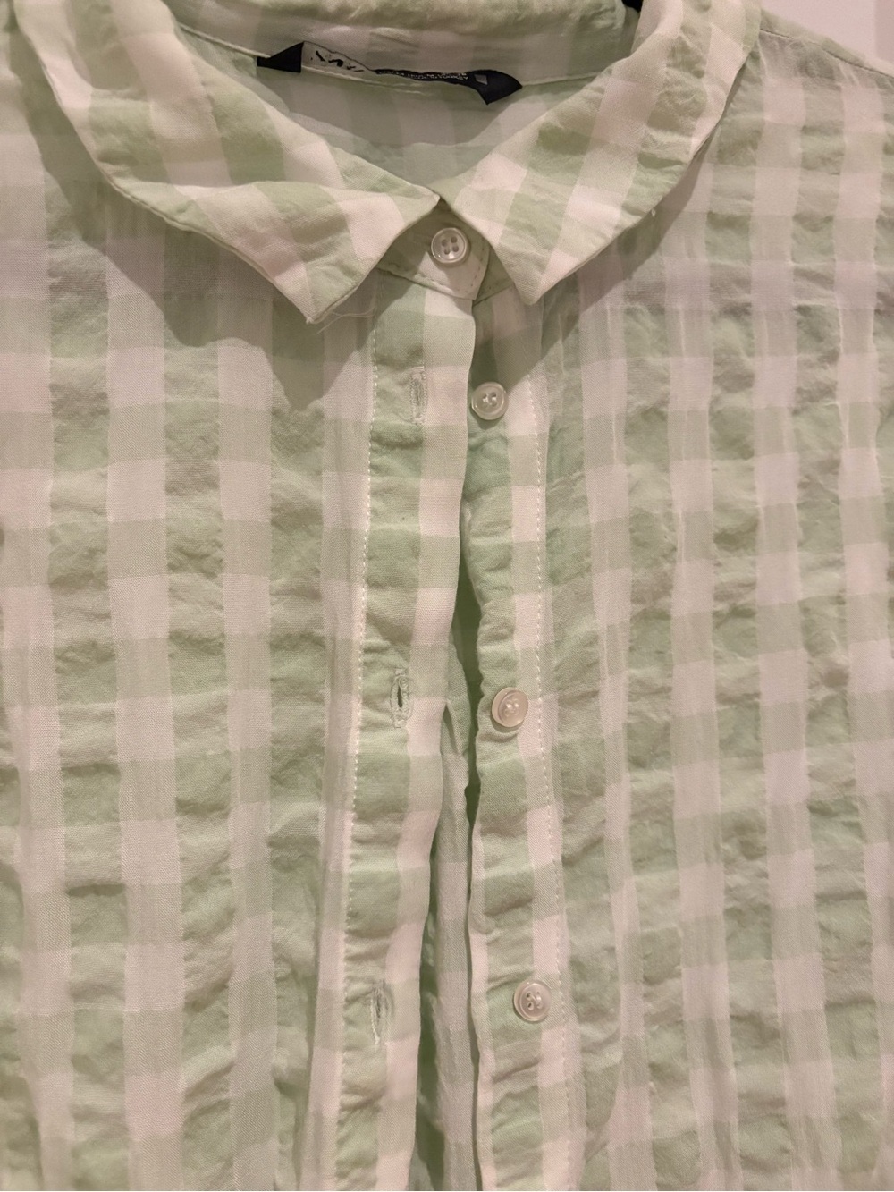 Zara Mint Green and White Gingham Button-Up Blouse - Picture 1 of 7